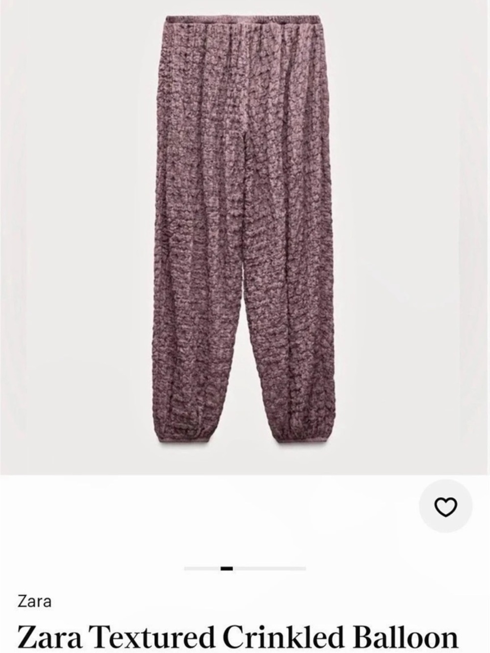 Zara Textured Crinkled Balloon Pants Textured Balloon Pants in Purple Size